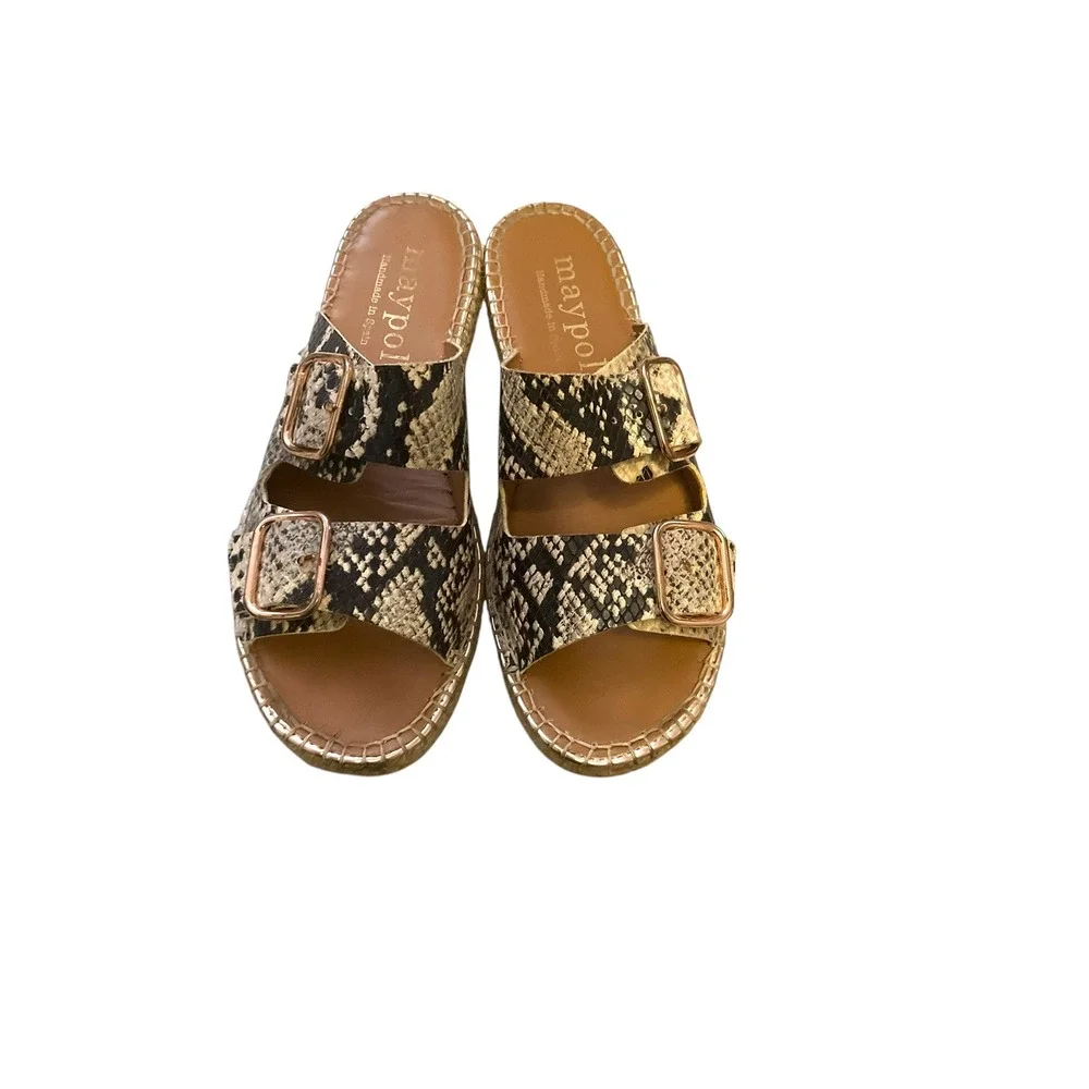 Maypol Snakeskin Print Espadrille Slide Sandals Buckle Straps Spain Size 37